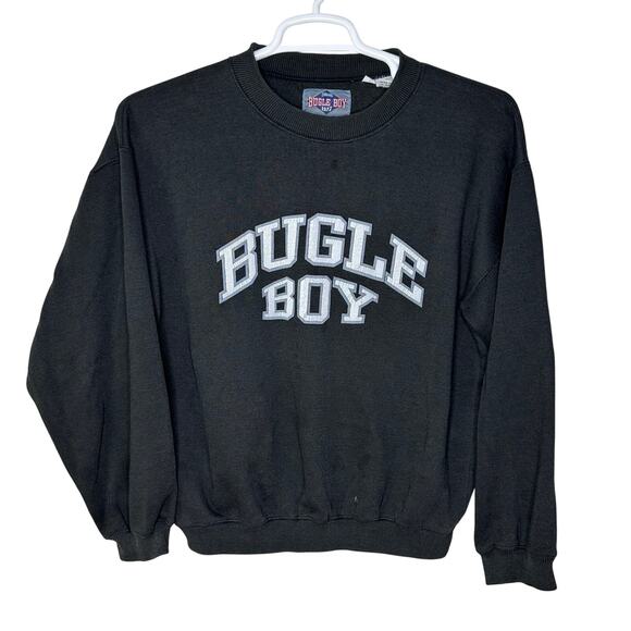 Vintage Bugle Boy Men's Medium Sweatshirt Black Crewneck Spellout Logo 90s - Picture 1 of 10